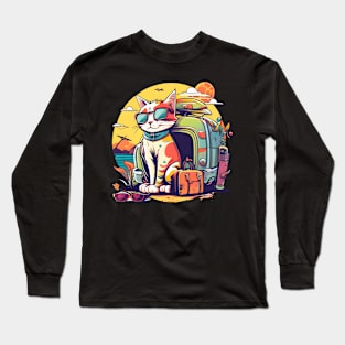 Happy Cute Traveler Cat - Born to Explore Long Sleeve T-Shirt